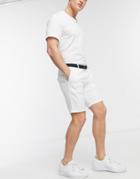 River Island Slim Belted Chino Shorts In White