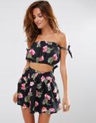 Asos Orchid Tropical Tie Bardot Beach Top Co-ord - Orchid Tropical
