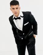 Asos Design Skinny Tuxedo Prom Suit Jacket In Black With White Tipping