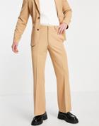Asos Design Flare Suit Pant In Camel-neutral