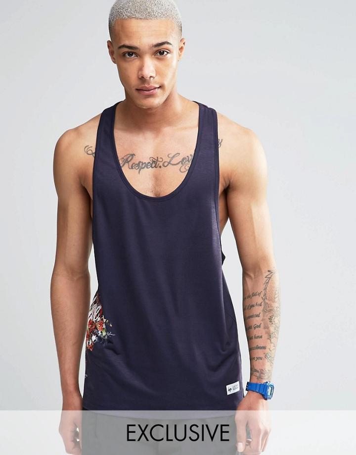Hype Tank With Floral Side Print - Black