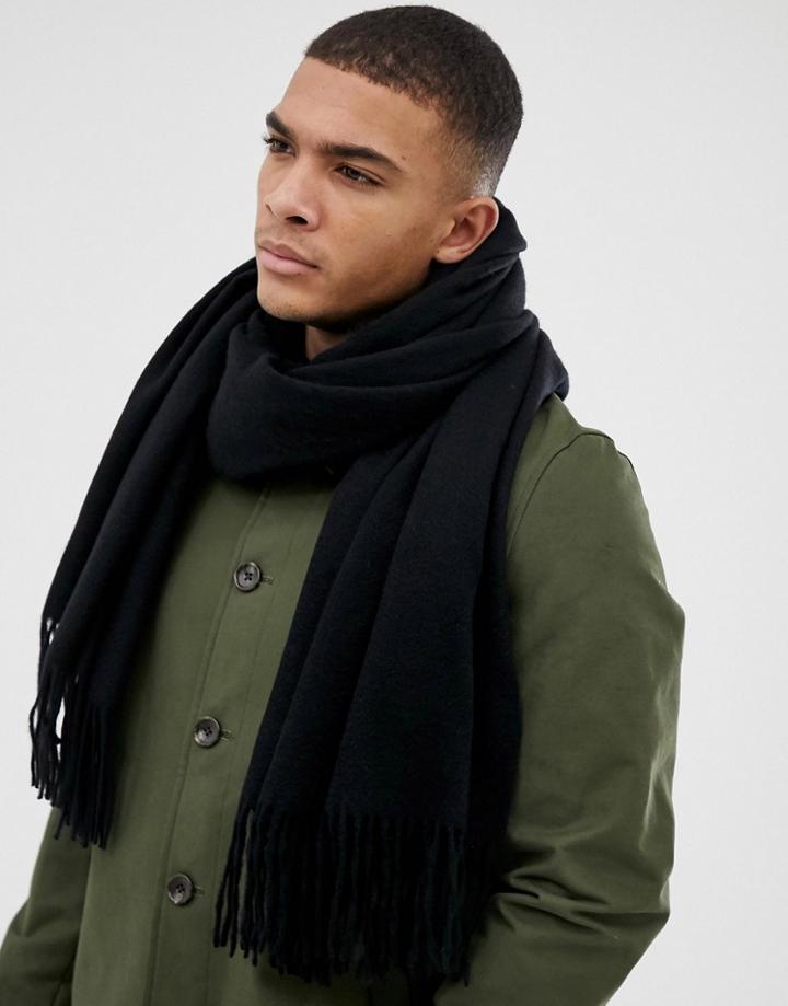 Asos Design 100% Wool Blanket Scarf In Black
