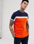 Asos Design T-shirt With Color Block Panels In Orange - Orange