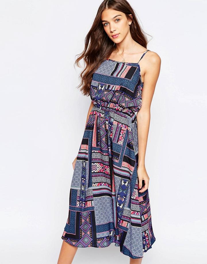 Yumi Patchwork Cami Midi Dress - Multi