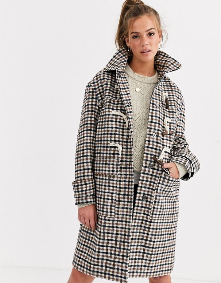 Asos Design Check Duffle Coat - Multi
