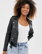 Stradivarius Leather Biker Jacket In Black