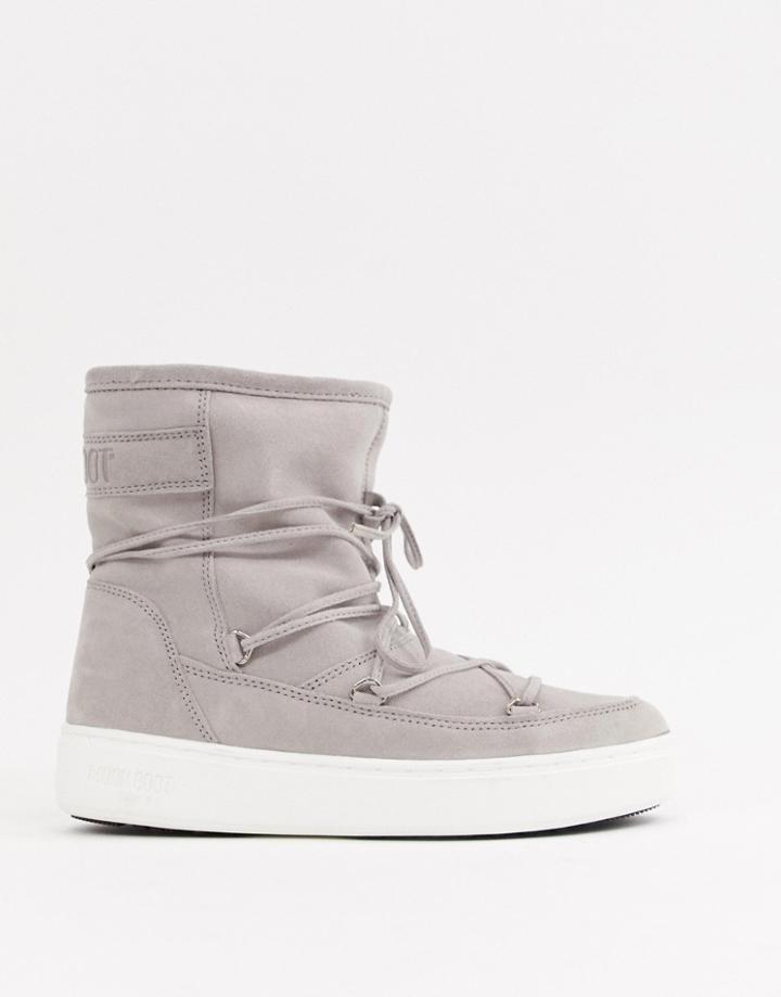 Moonboot Pulse Faux Fur Line City Boots In Gray - Gray