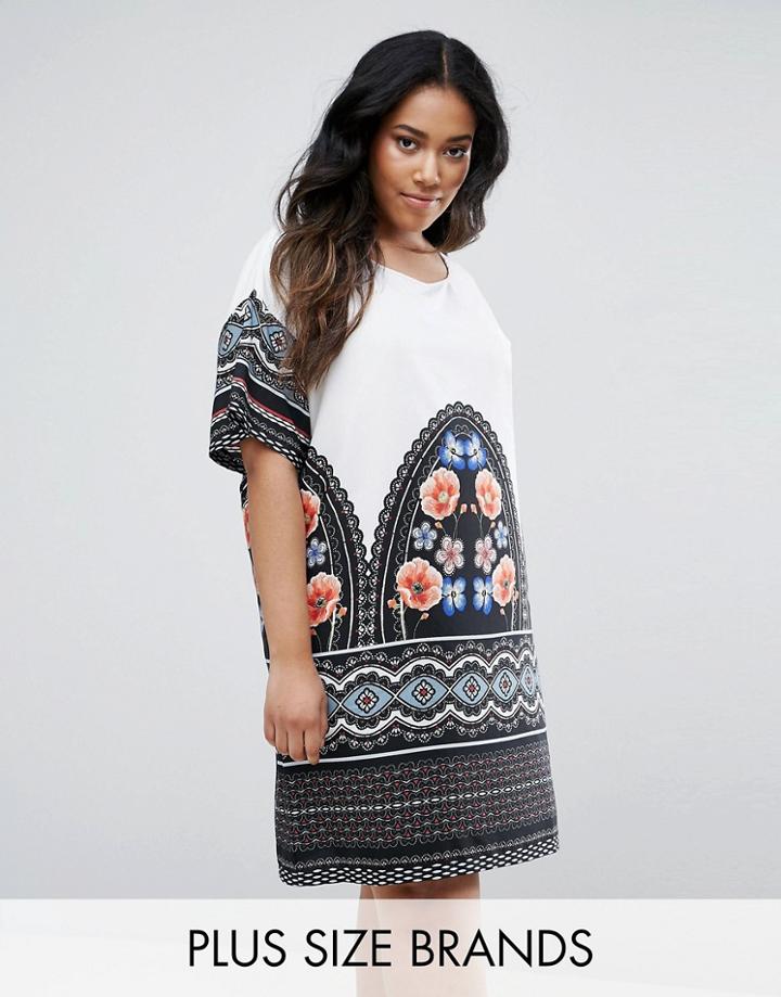 Junarose Contrast Block And Floral Shift Dress - Multi