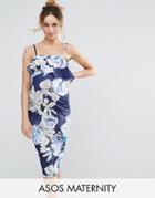 Asos Maternity Ruffle Texture Bandeau Dress In Print - Multi