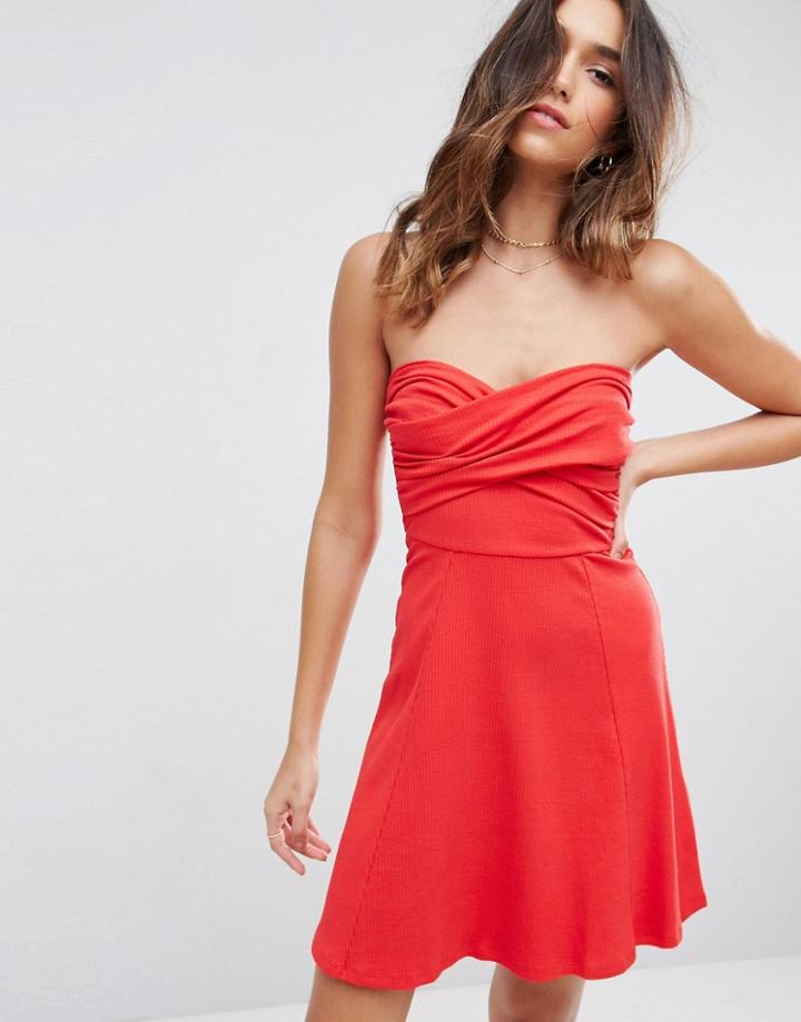 Asos Mini Twist Front Bandeau Skater Dress - Red