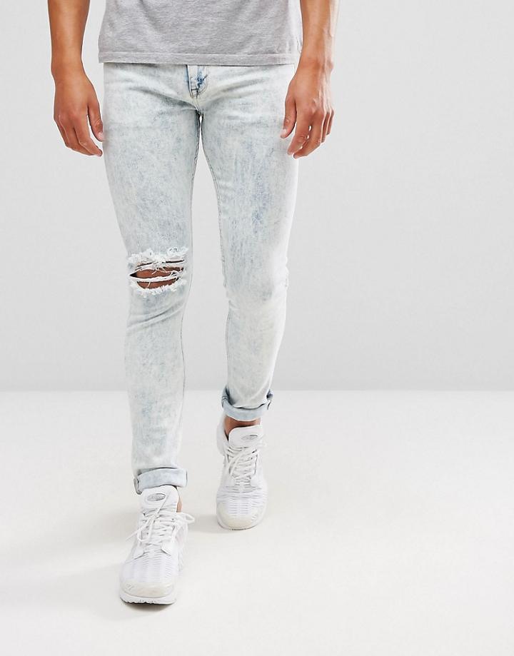 Asos Super Skinny Jeans In Bleach Acid Wash Blue - Blue