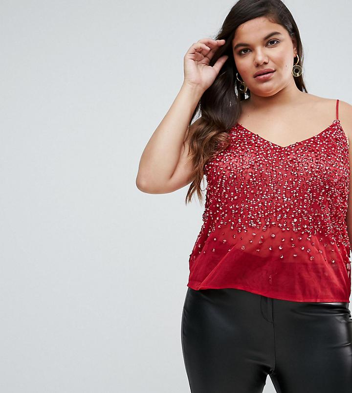 Asos Curve Cami In Scatter Embellishment - Red