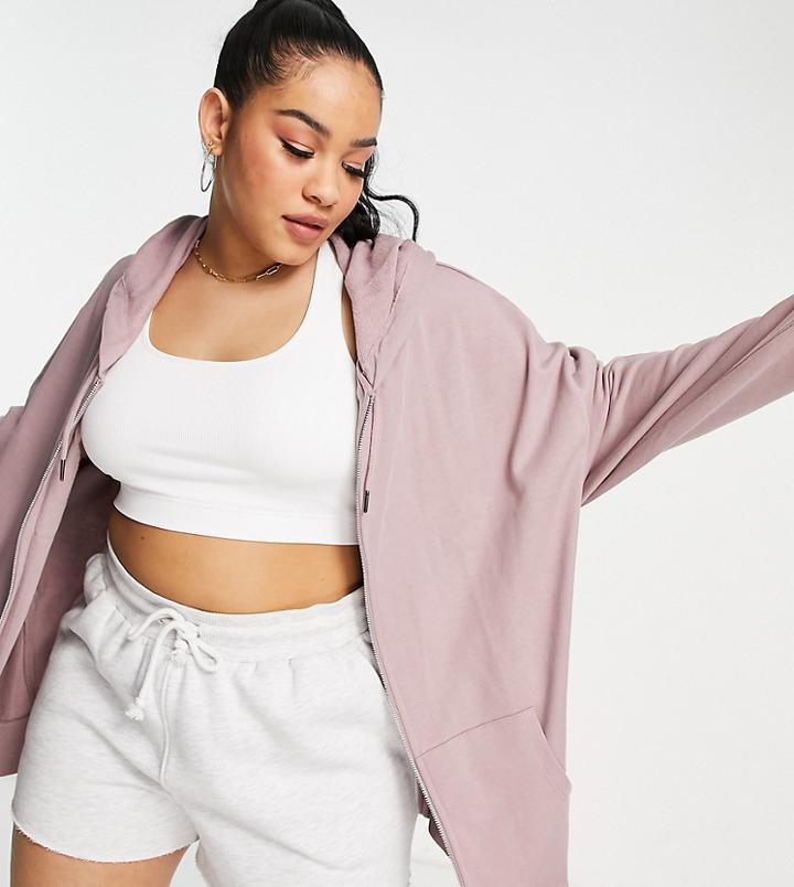 Asos Design Curve Organic Cotton Blend Super Oversized Zip Through Hoodie In Mauve-purple