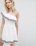 Abercrombie & Fitch One-shouldered Ruffle Embroidered Dress - White