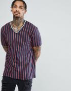 Asos Relaxed T-shirt With Vertical Stripe - Navy