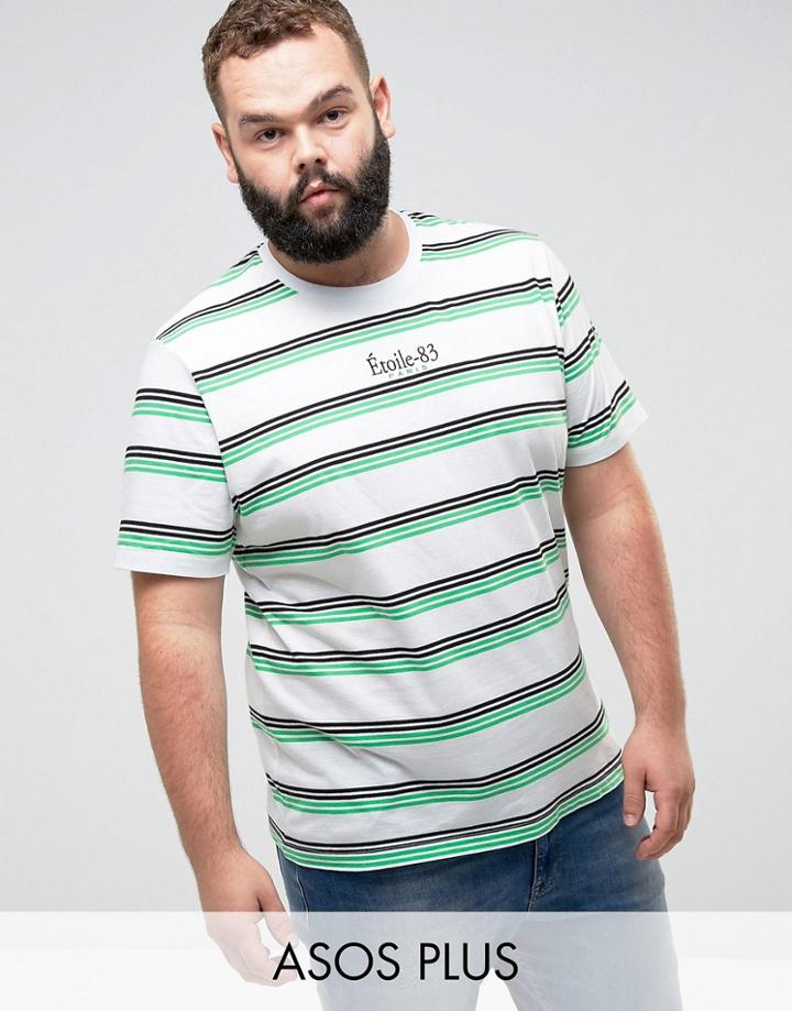 Asos Plus Stripe T-shirt With Etoile 83 Embroidery - White