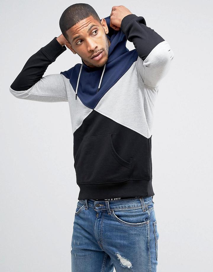Another Influence Paneled Pull Over Hoodie - Navy