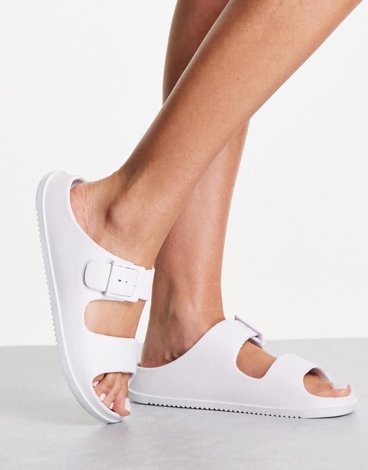 Stradivarius Double Strap Flat Sandal In White-black