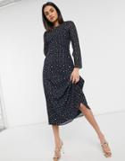 Urban Threads Foil Star Print Midi Dress In Navy