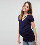 New Look Maternity Cross Front Jersey Tee - Navy