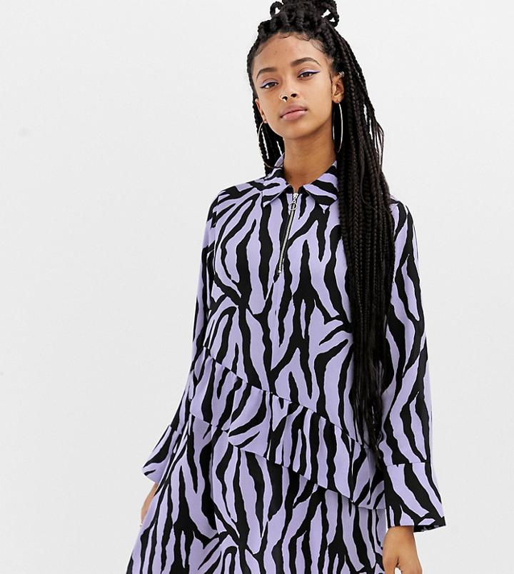 Collusion Zebra Print Mini Dress With Zip Front-multi