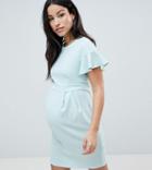 Asos Design Maternity Mini Wiggle Dress With Fluted Sleeve - Green