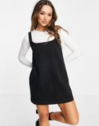 Asos Design Denim A-line Pinafore In Washed Black