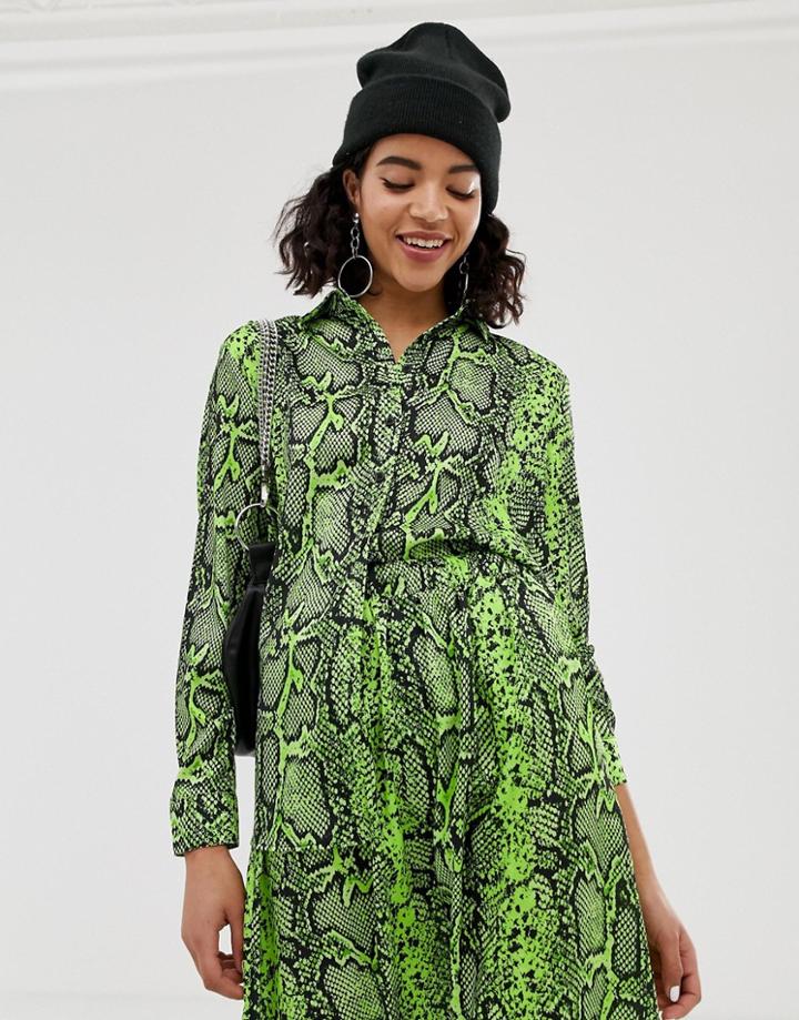Na-kd Neon Snake Print Blouse In Green - Green