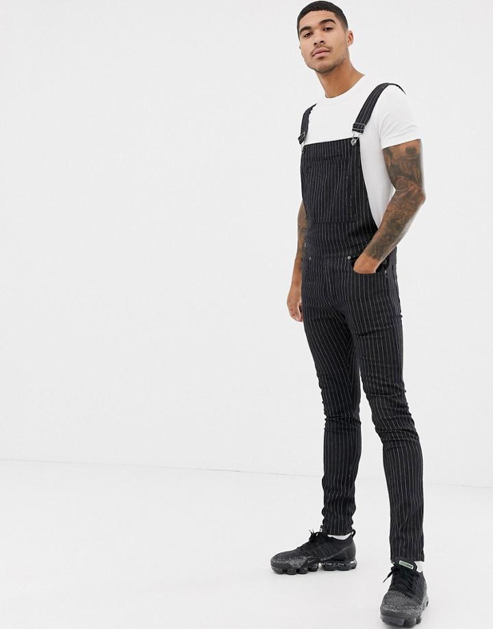 Liquor N Poker Overalls With Pinstripe In Black