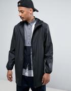 Rains Base Long Hooded Jacket Waterproof Concealed Zips In Black - Black