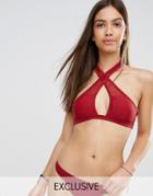 South Beach Mix And Match Red X Front Bikini Top - Red