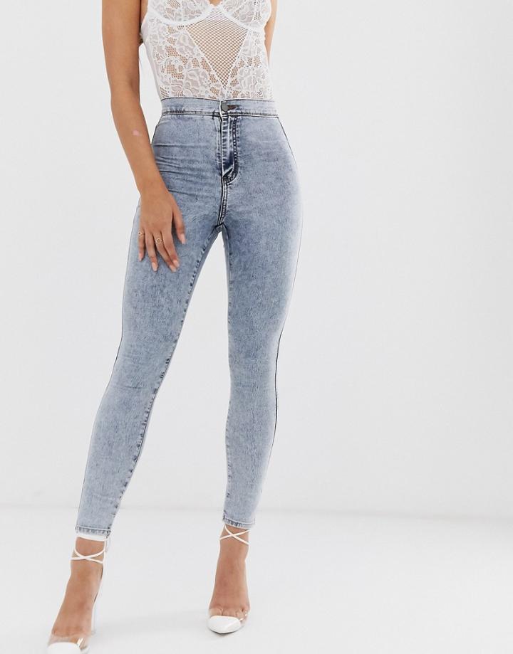 Asos Design Rivington High Waisted Jeggings In Vintage Acid Wash - Blue