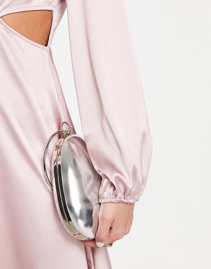 True Decadence Structured Grab Bag In Silver Mirror With Ring Handle