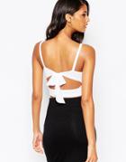 Asos Crop Top With Tie Back And Plunge Neck - White