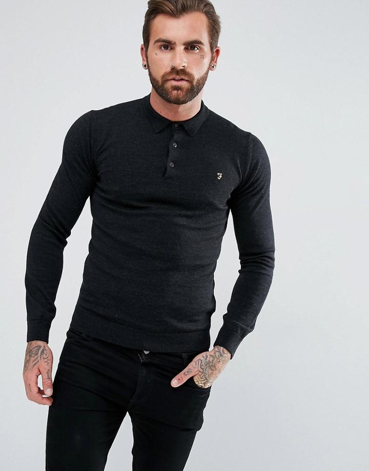 Farah Maidwell Slim Fit Merino Knitted Polo In Gray - Gray