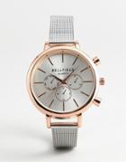Bellfield Chronograph Watch With Silver Strap And Rose Gold Case