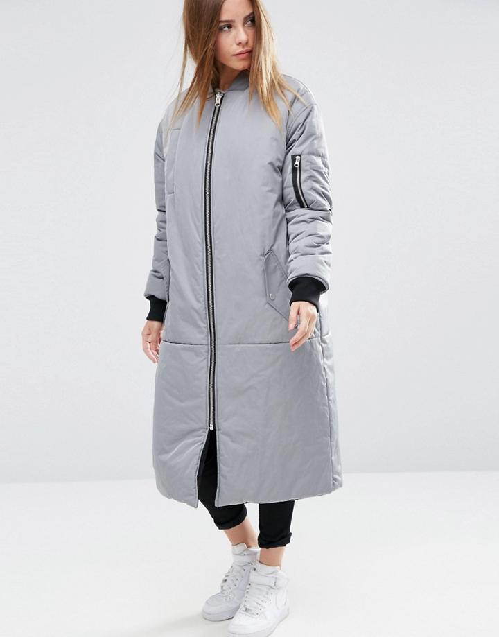Asos Longline Reversible Padded Jacket - Gray