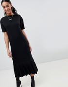 Asos Design Maxi T-shirt Dress With Pleated Hem - Black