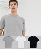 Asos Design Tall Relaxed T-shirt With Crew Neck 3 Pack Multipack Saving - Multi