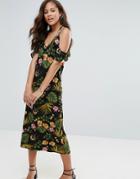 Vero Moda Tall Floral Cold Shoulder Midi Dress - Multi