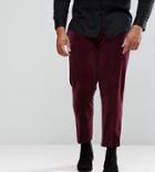 Asos Plus Skinny Crop Smart Pants In Burgundy Velvet - Red