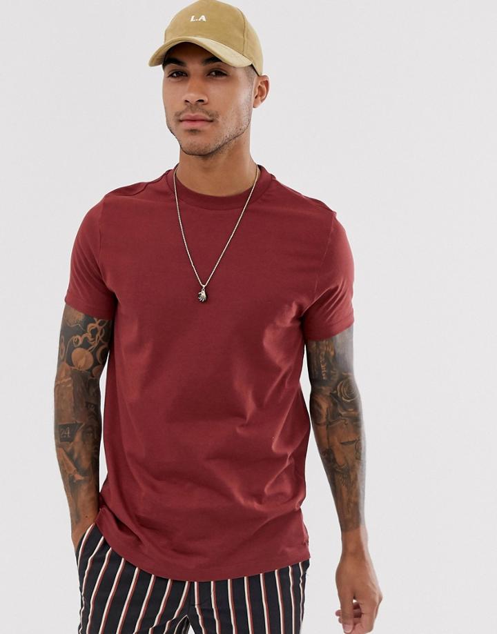 Asos Design Organic T-shirt With Crew Neck In Brown - Red