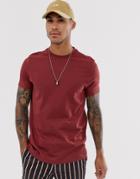 Asos Design Organic T-shirt With Crew Neck In Brown - Red