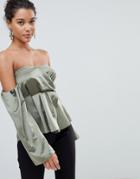 Asos Sweetheart Satin Top With Off Shoulder Detail - Pink
