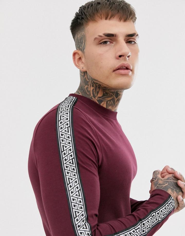 Asos Design Skinny Long Sleeve T-shirt With Stretch And Geo Taping In Burgundy - Red