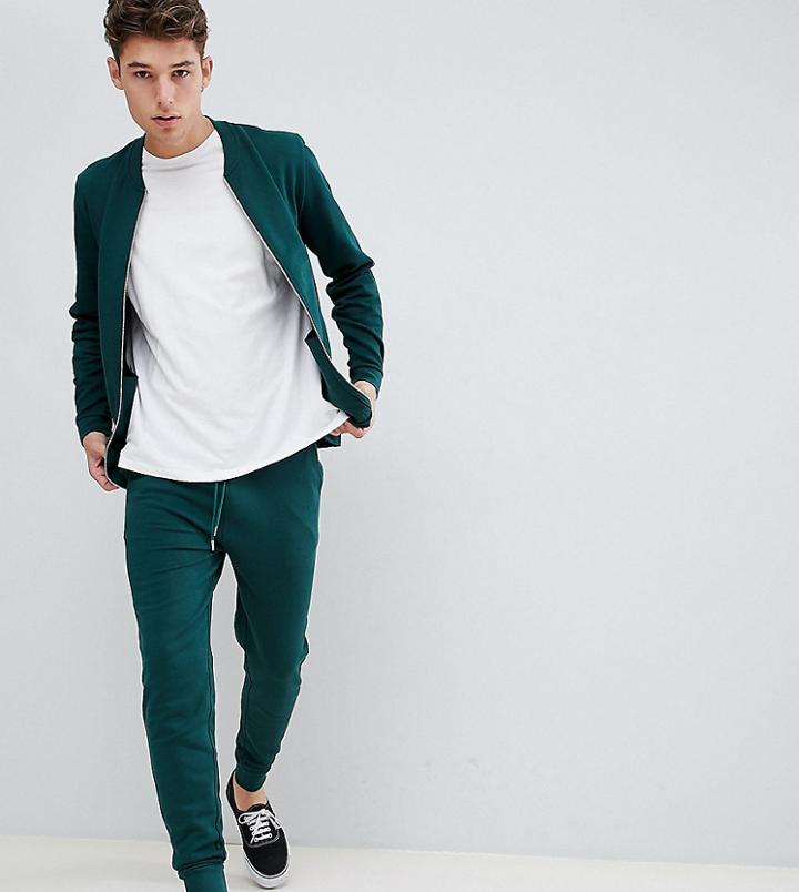 Asos Design Tall Tracksuit Bomber Jacket/skinny Jogger In Green - Green