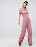 Asos Design Tea Jumpsuit With Cut Out Detail And Wide Leg - Pink