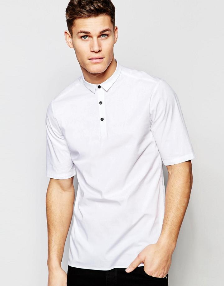 Asos White Shirt With Mini Collar In Regular Fit - White