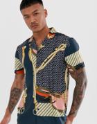 Another Influence Baroque Printed Revere Shirt - Blue