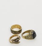 Reclaimed Vintage Inspired Ring Pack With Stone Detail And Dragon Design Ring In Burnished Gold Exclusive To Asos - Gold